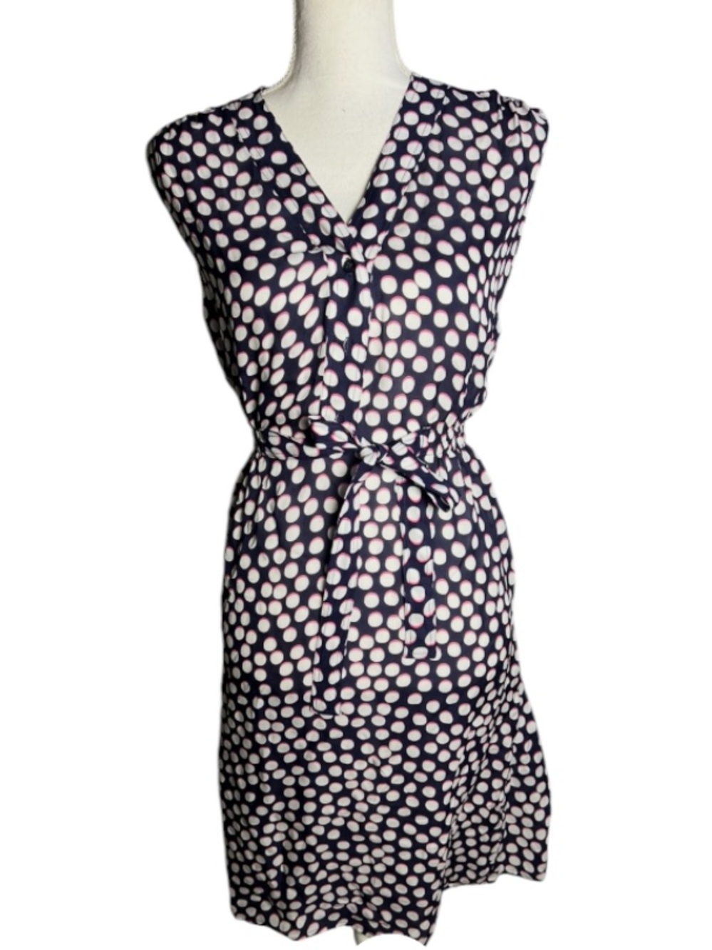 Tucker 100% Silk Dress Polka Dot Button Tie Waist Sleeveless Retro Preppy XS